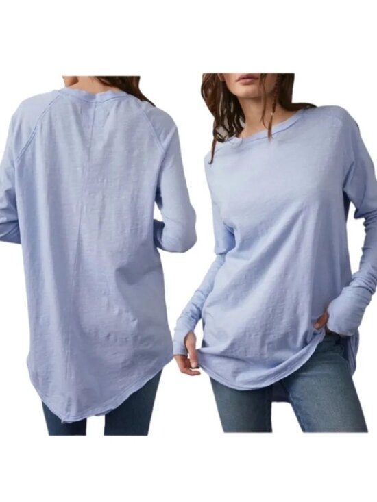 Free People Tops - Free People We the Free Arden Tee Size M Rain Light Blue 100% Cotton Longline